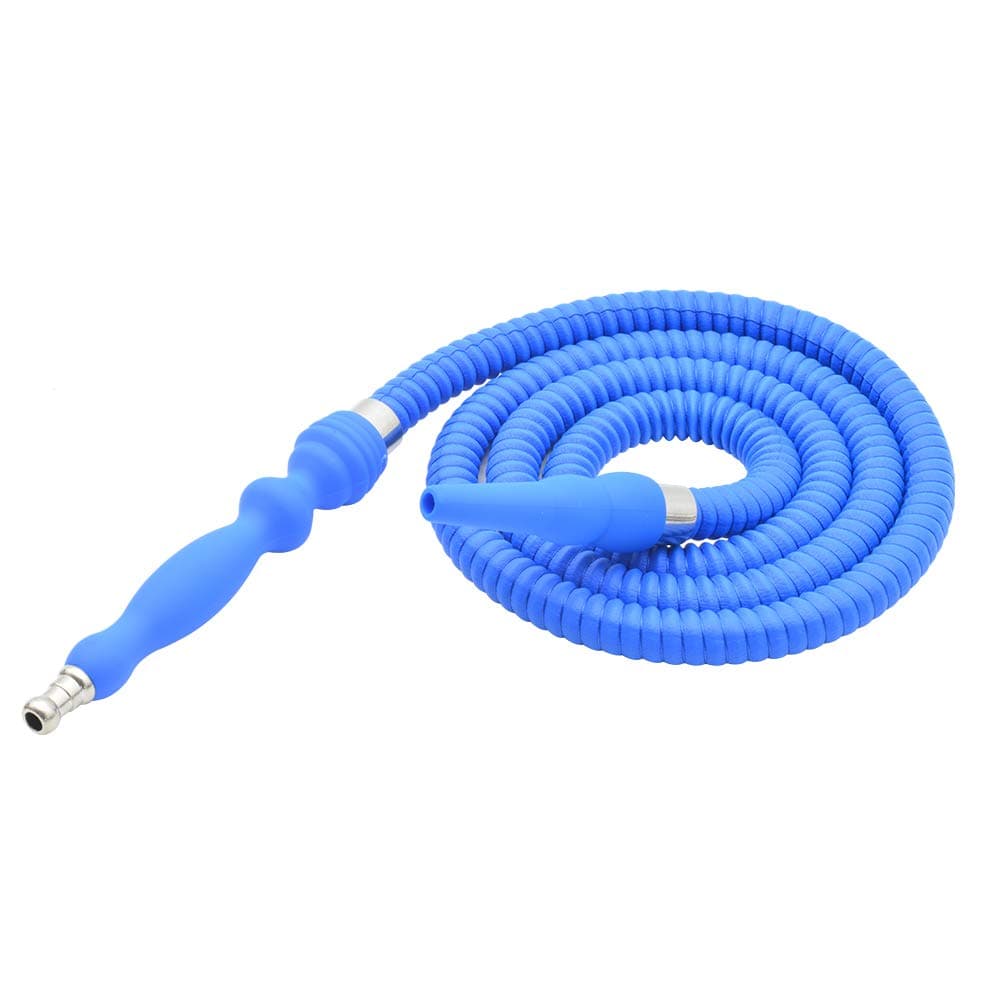 Rubber Handle Hookah Hose with Metal Tip Leather Wrapped Hookah Hose Washable Durable 72" Long Shisha Hose (Blue)