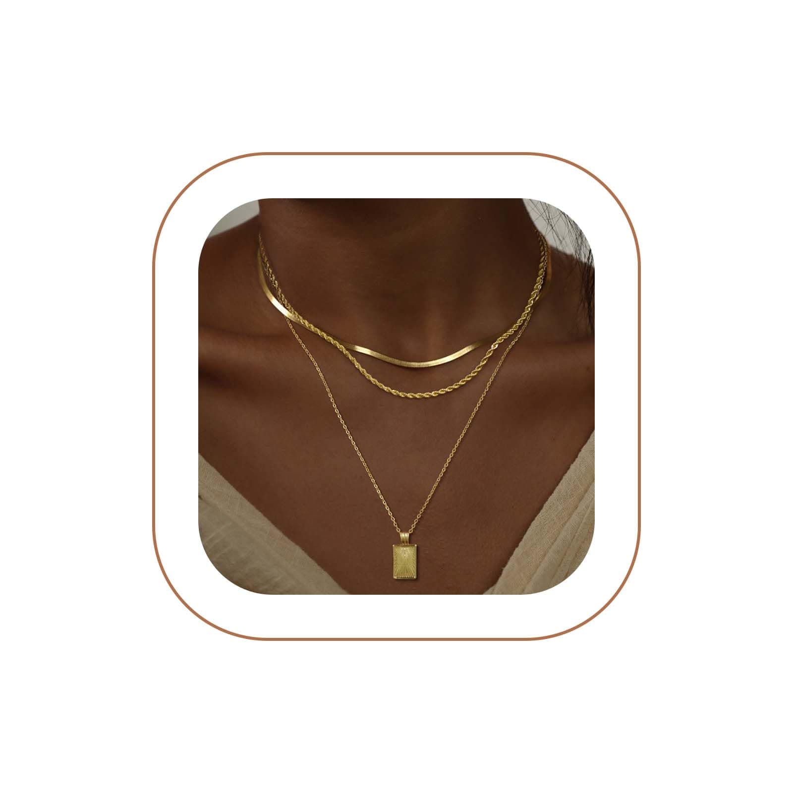 Layered Gold/Silver Necklaces for Women, Stackable Stack 14K Real Gold Plated Silver Chain Necklace Circle Layering Fashion Pendant Necklaces Trendy Jewelry Set Gifts