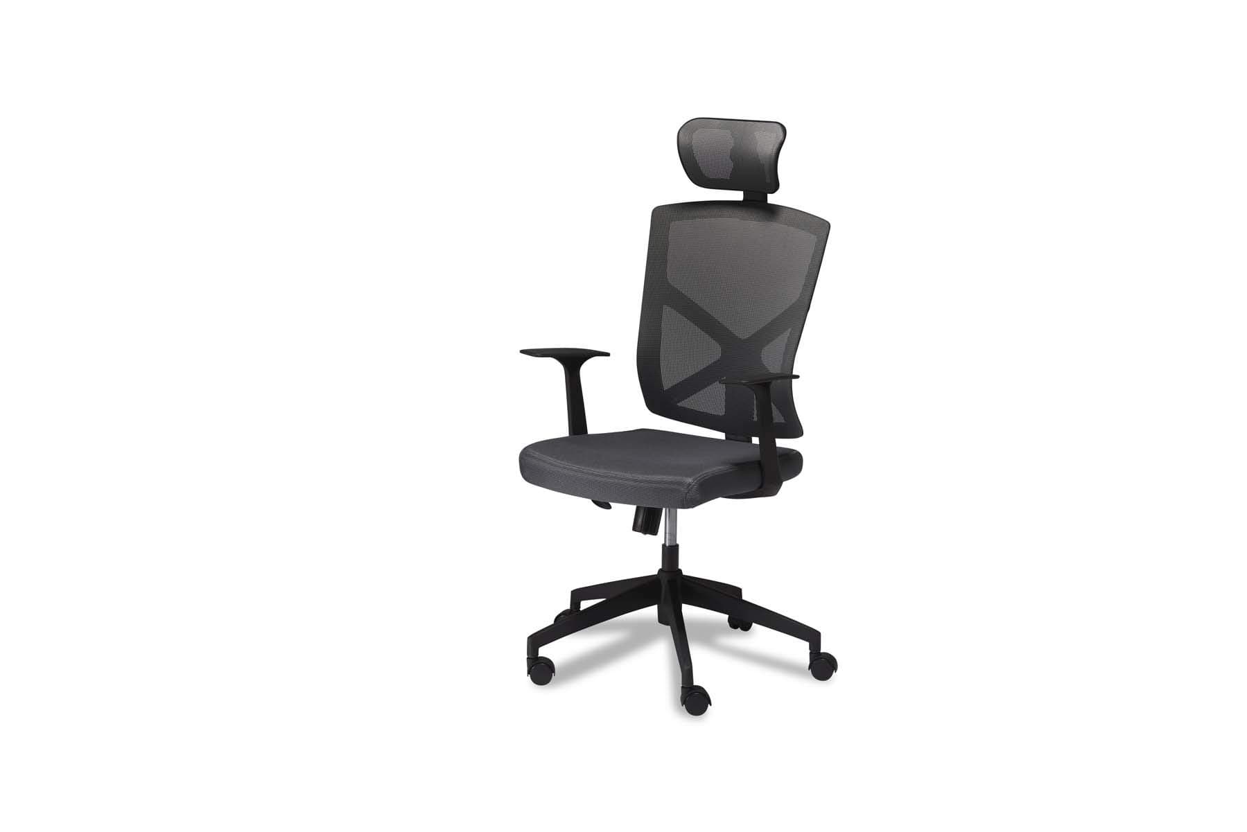 Furnhouse Grey Executive Low Back Mesh Fabric Office Ergonomic Computer Desk Nova, Height Adjustable & Swivel Chair with Armrest & Lumbar & Headrest Support, SH: 47-57, 63x65x115/125
