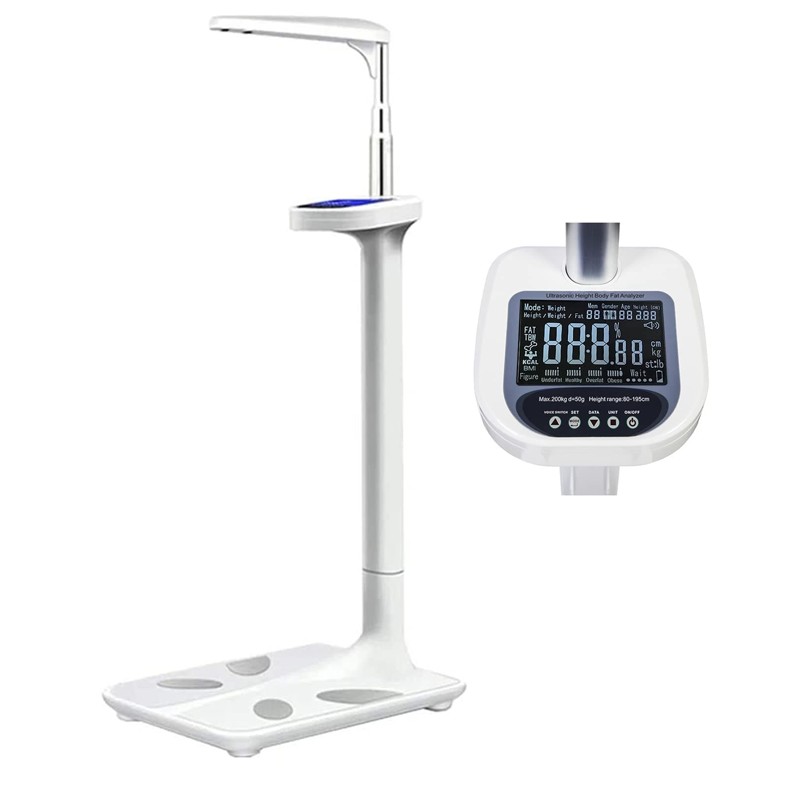 Ultrasonic Digital Height and Weight Scale, BMI Scale and Height Measuring 76 in & 440 lb, Beam Scale with Voice Function for Office, Home, Gym, Physical Examination School