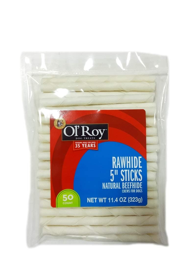 Ol' RoyRawhide 5" Sticks, Natural Beef Hide • 50 Count