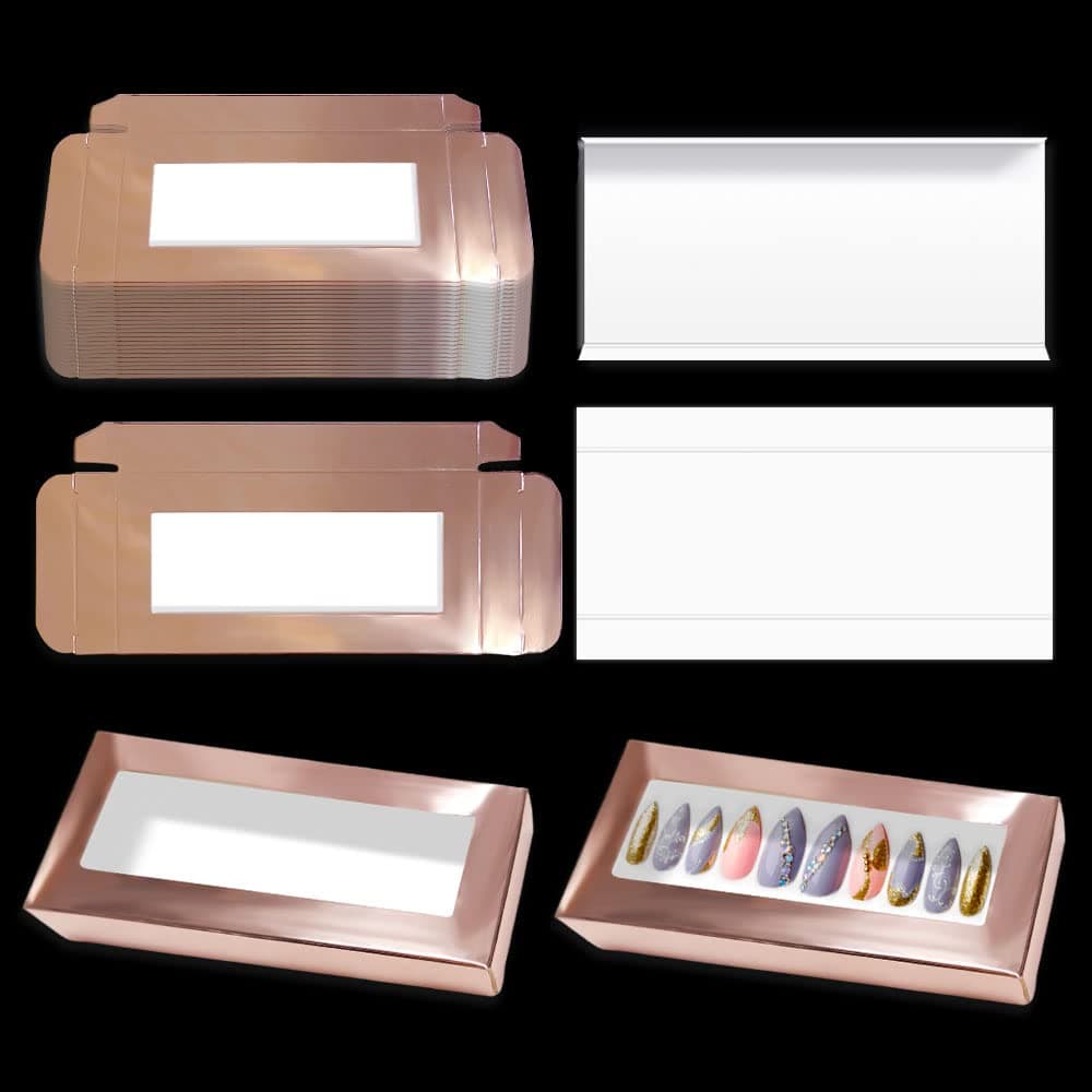 Empty Press on Nails Packaging Box Set - 25 PCS Nail Package Boxes with 25 PCS White Background Papers for Press on Nails, Bead Storage, Hair Tie Organizer,Small Items Craft Storage