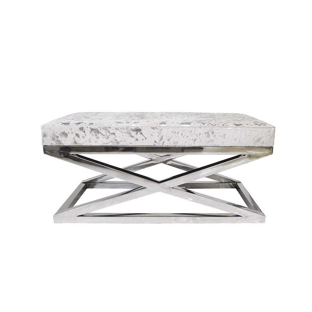 Forest Collection Steel and Cowhide Silver Bench