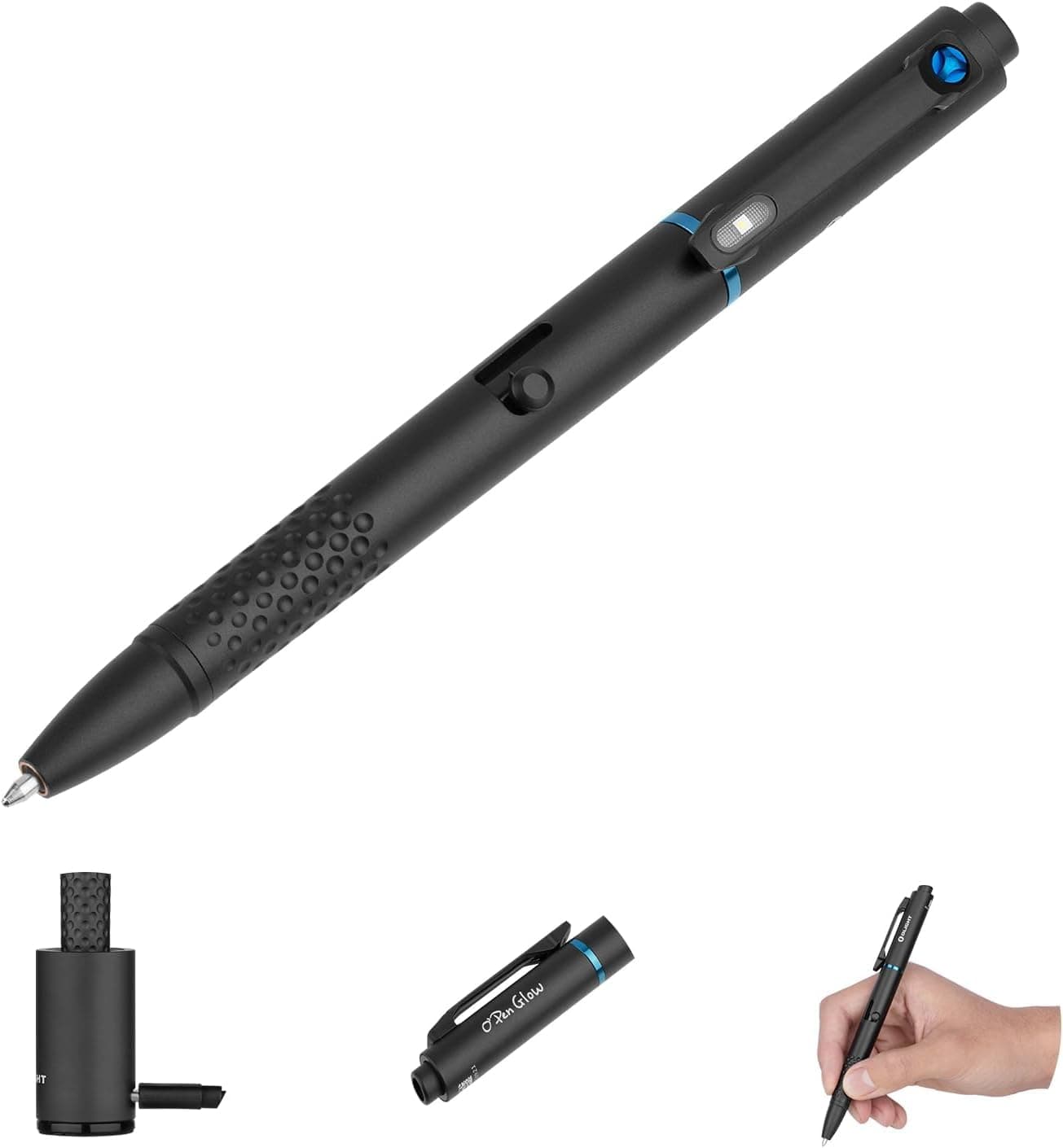 O'Pen Glow EDC Pen Light, 120 Lumens Rechargeable Pen Flashlight with Green Beam, Portable Writing Pen for Presentation, Office, Inspection, Outdoor Use, Professional Gift(Black)