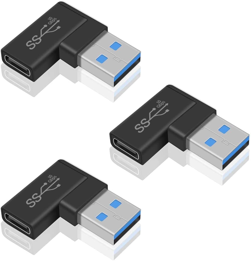 ELECDON 3 Pack Right Angle USB C to USB Adapter, 10 Gbps 90 Degree Female to Male, 3.1 Gen2 Type C to 3.0 for Cable, Laptops, Phone, Tablet (Black)