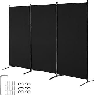VEVOR Room Divider, 3 Panel Room Divider, Folding Privacy Screen and Portable Partition Divider for Room Separation, Freestanding Room Partitions for Office, Bedroom, Black