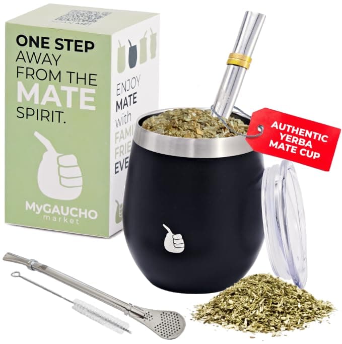 Yerba Mate Cup Gourd Tea Cup Set, Includes 2 Bombillas (Straws) and Cleaning Brush (OH-MATE)