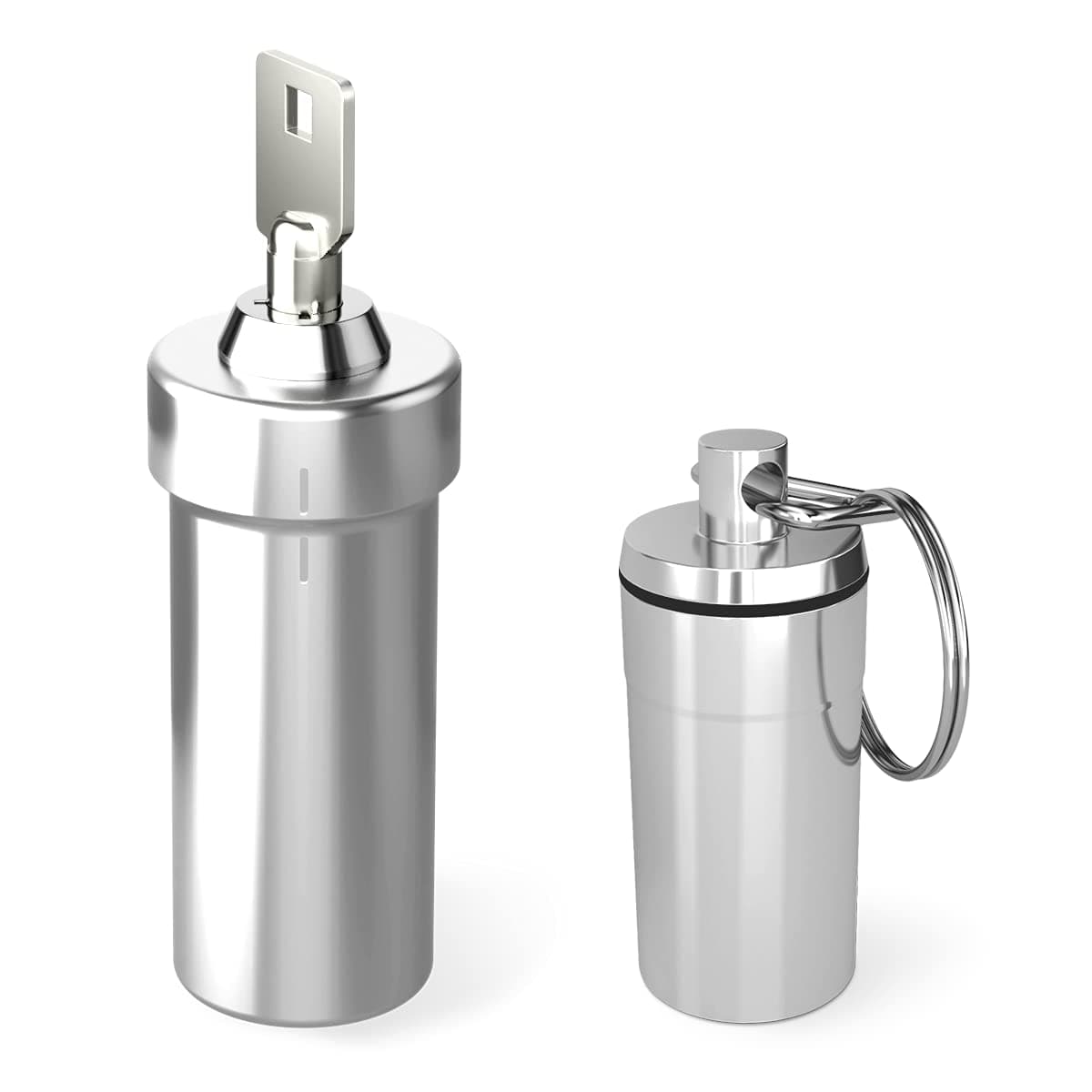 Ezy Dose Pill Fob and Keychain Bundle, Medicine, Vitamin Container, Safe for Money & Travel Items, Stainless Steel, Large Compartments, 2 Storage Items