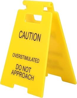 BOXOB Funny Office Prank Desk Sign, Caution Overstimulated Do Not Approach Warning Sign Humorous Gag Gift Mini Desk Decor Accessories for Coworkers Employees Boss Teammate Workplace Cubicle Home