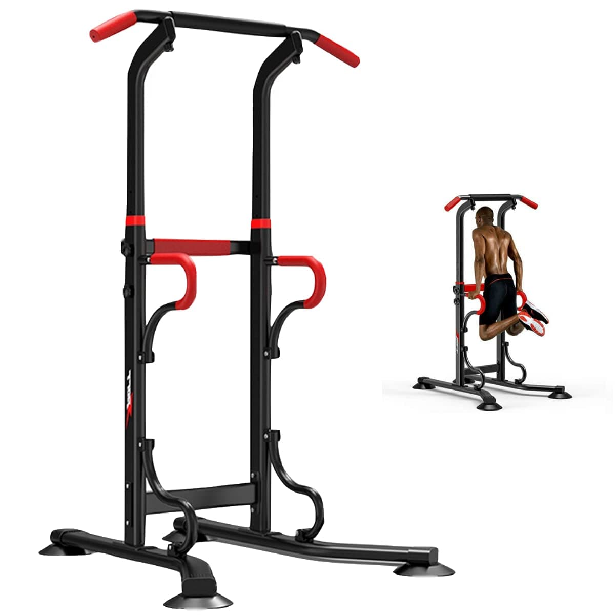 Dip Station Power Tower Workout Pull Up Bar & Home Gym Height Adjustable Multi-Function Fitness Strength Training Exercise Equipment