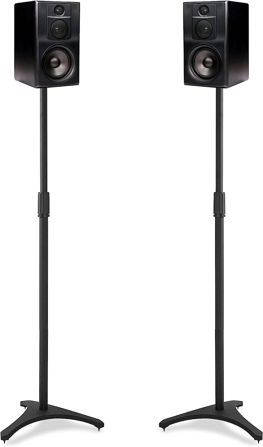 BQKOZFIN 1 Pair Height Adjustable Triangle Speaker Stands - Compatible for Satellite & Small Bookshelf Speakers, 3.6KG Capacity Each