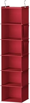 YOUDENOVA Hanging Closet Organizer and Storage, 6-Shelf Closet Hanging Storage Shelves, Dark Red