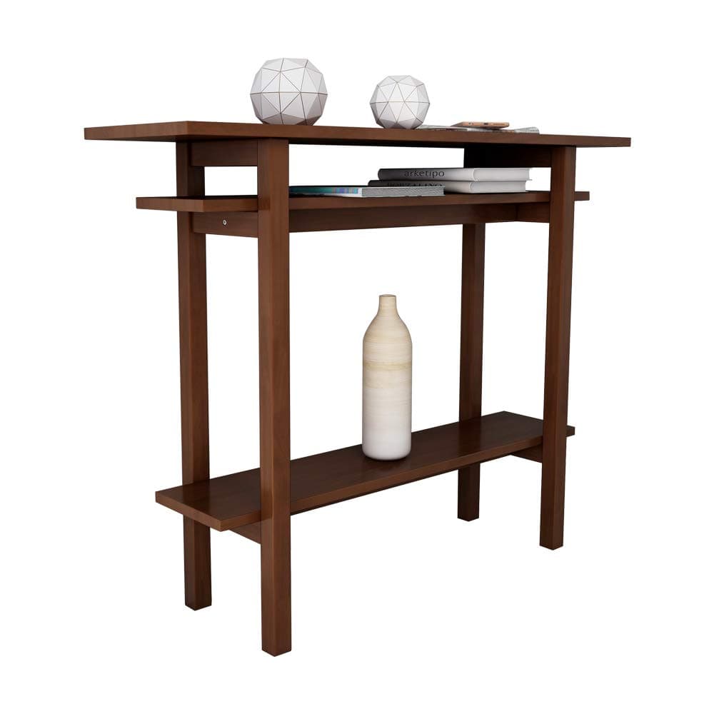 WoodShine Mid Century Modern Solid Wood Console Table, 3-Tier Entryway Table with Storage Shelves Accent Long Sofa Table Walnut, 42(L) x12(W) x35(H)