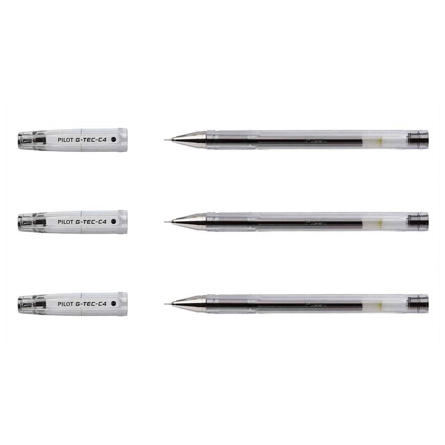 G - Tec C4 Gel Microtip Rollerball Pen, 0.4 mm Tip - Black, Pack of 3