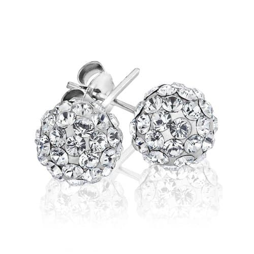 Authentic Diamond Color Crystal Ball Stud Earrings Sterling Silver 2 Carats Total Weight Special Limited Time Offer Super Sale Price, Comes with a Free Gift Pouch and Gift Box