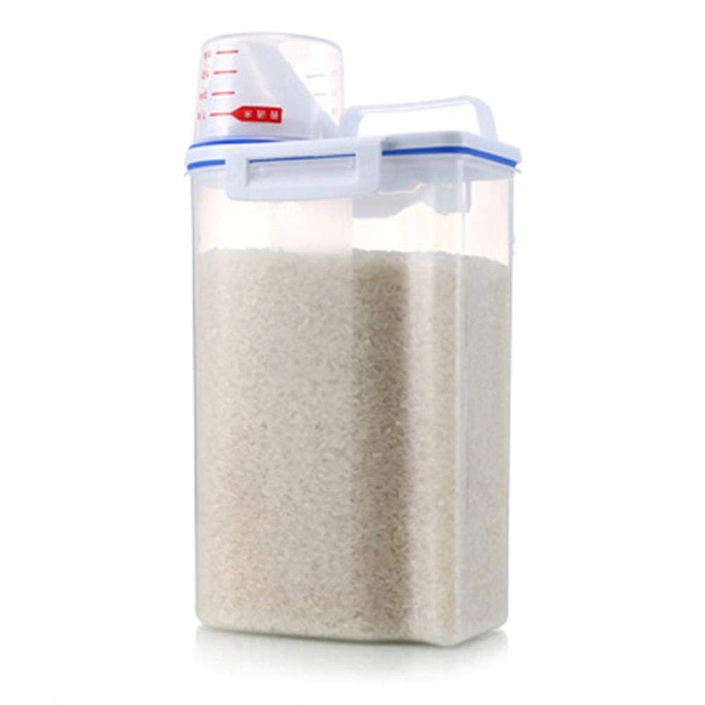 Rice Container Cereal Storage Container 2KG Portable Leak Proof Cereals And Dry Containers With Measuring Cup Food Grain Storage Box Suitable for Cereal Flour