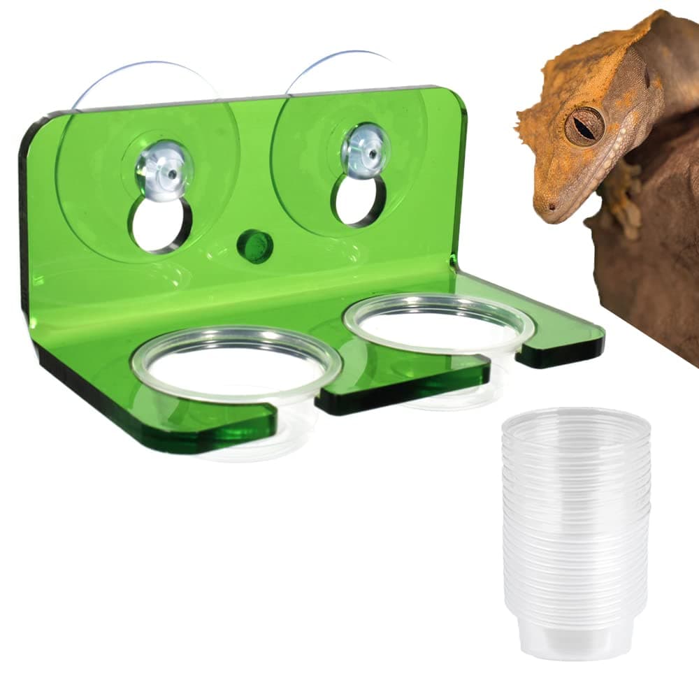 Crested Gecko Feeding Ledge with 20 Pcs 0.5oz Bowls, Reptile Food Cups and Water Dish fit Chameleon Lguana Lizards
