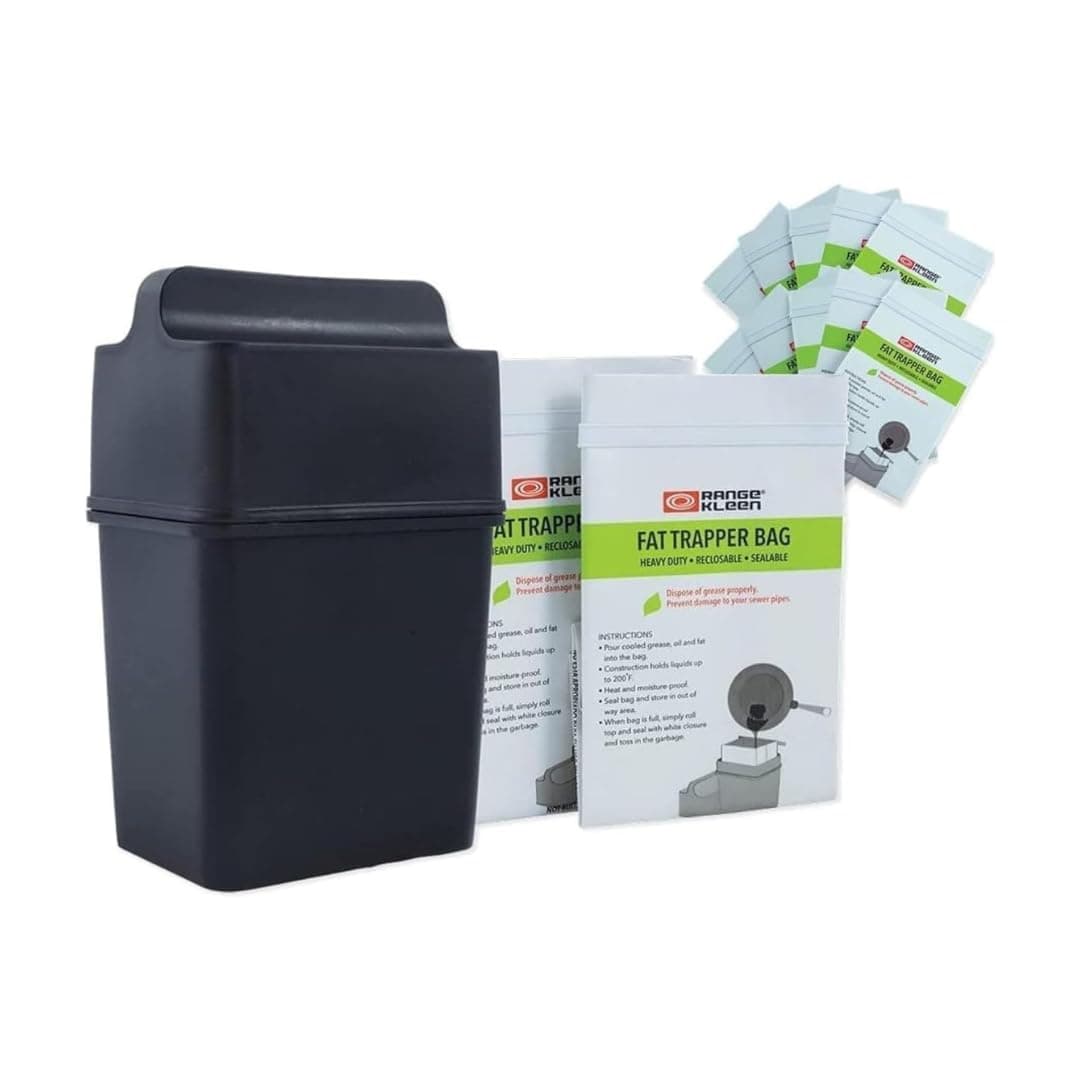 Fat Trapper System/Grease Storage Container with TWELVE Disposable Grease Bags for Bacon Grease and Kitchen Cooking Oil Disposal