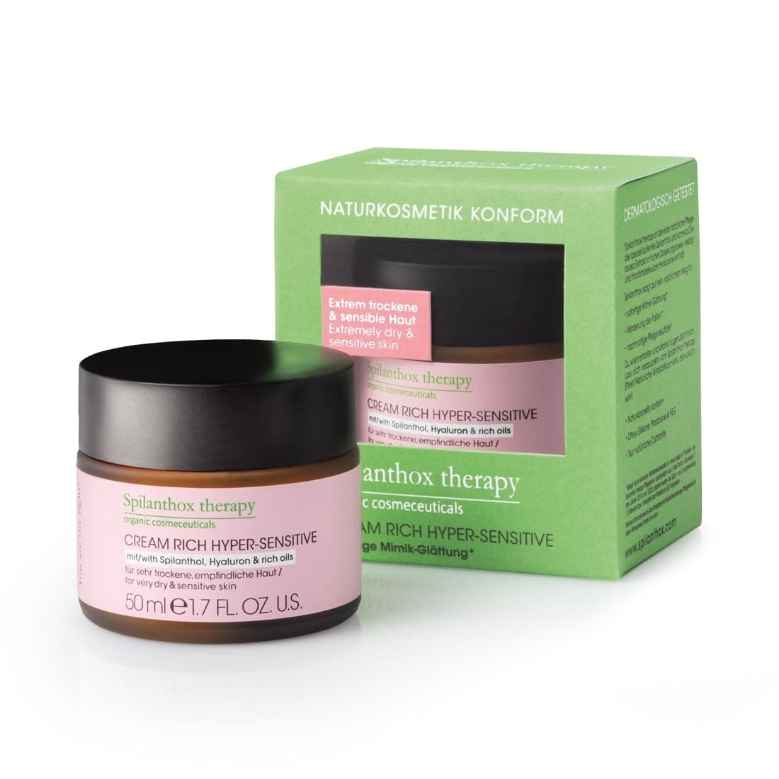 Spilanthox therapy - Cream Rich Hyper-Sensitive - Face Cream for Sensitive & Dry Skin - Spilanthol, Hyaluronic Acid & Avocado Oil - Anti-Aging Facial Care - Vegan Natural Cosmetics - 50ml