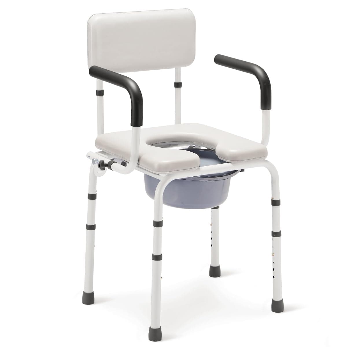 OasisSpace Heavy Duty Padded Drop Arm Commode, Bedside Commodes for Seniors, Commode Chair for Toilet with Arms & Removable Bucket in Bathroom or Bedroom