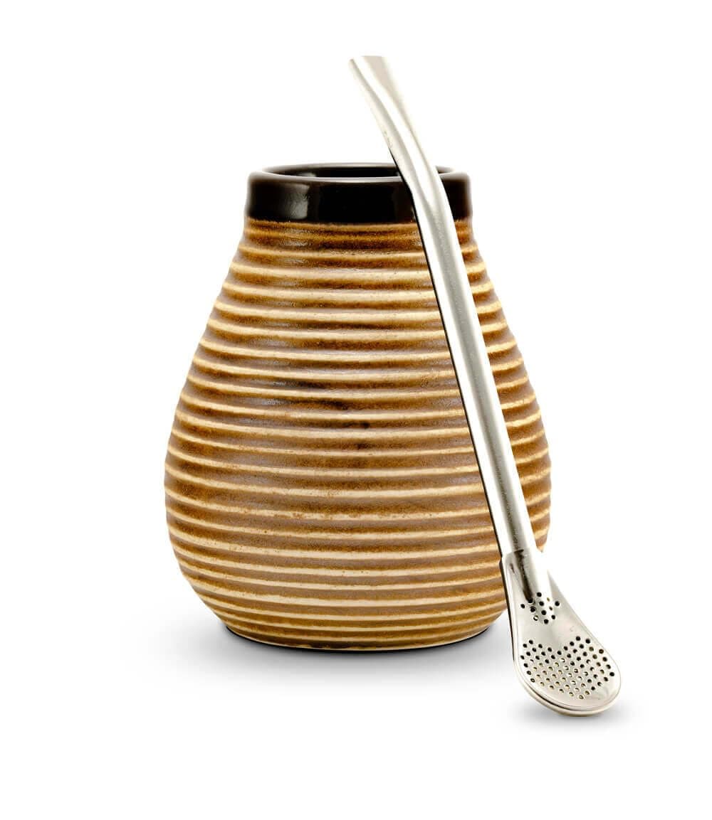 caámate. Yerba Mate Tea Set ● The Original ● Ceramic Mate Mug + Stainless Steel Bombilla