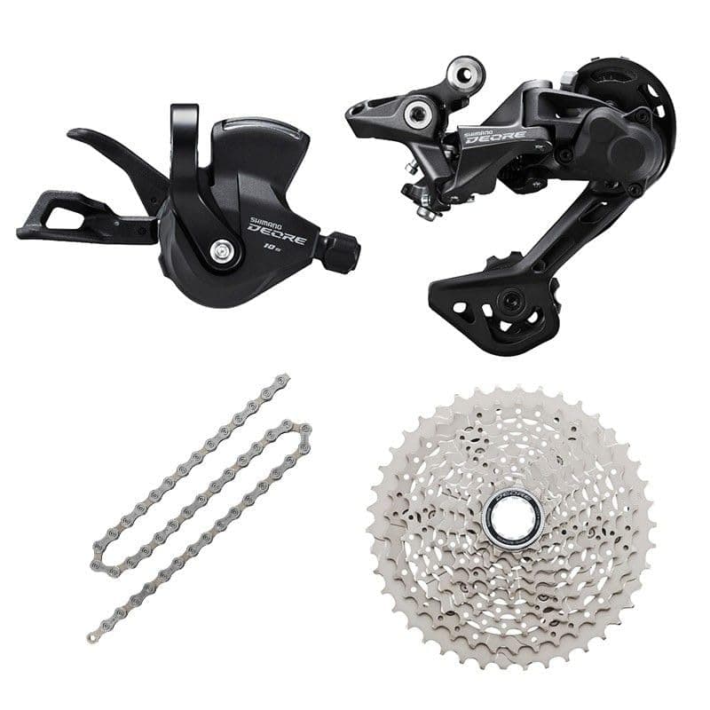 JGbike 10 Speed MTB 4pc groupset Compatible with Shimano Deore M4100: Right Shift Lever,Long cage Rear Derailleur, 11-42T Cassette or Sunrace 11-46T Cassette, KMC X10 Chain