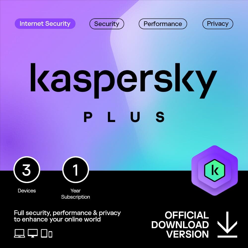 Kaspersky Plus Internet Security 2025 | 3 Devices | 1 Year | Anti-Phishing and Firewall | Unlimited VPN | Password Manager | Online Banking Protection | PC/Mac/Mobile | UK Online Code