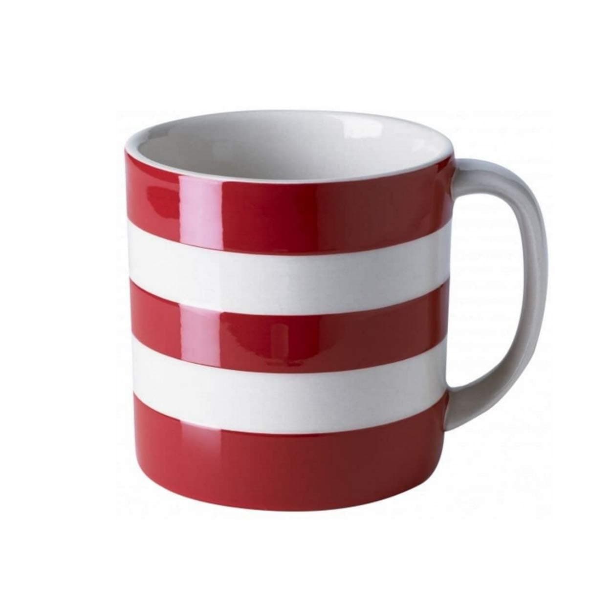 Cornishware 15oz Coffee Cup, Red and White Stripe | Large Coffee Mug with Handle Big Size Mug Cup | Stoneware Ceramic Glazed Mug, Made in England UK