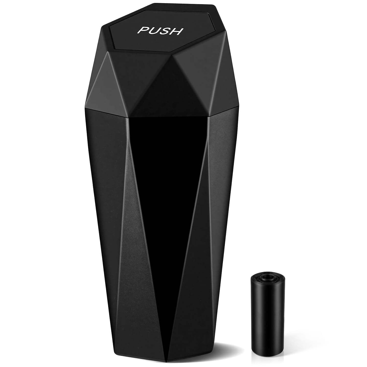 JUSTTOP Car Trash Can with Lid, Diamond Design Small Automatic Portable Trash Can, Easy to Clean, Used in Car Home Office (Black)
