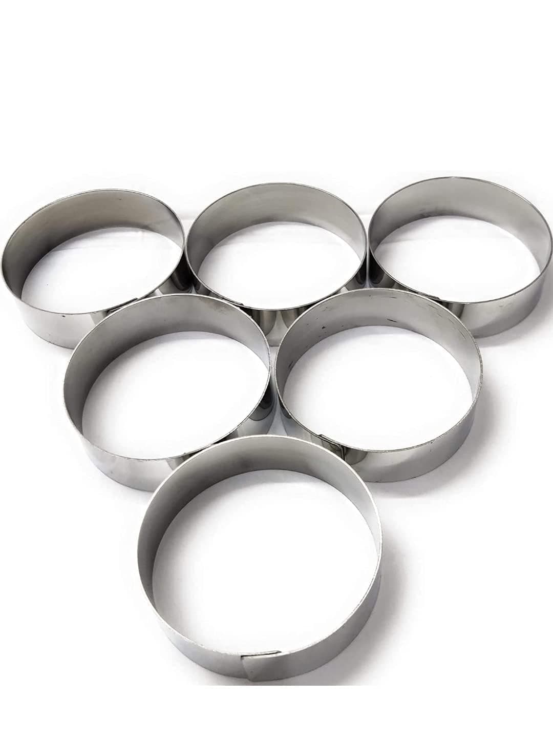 HASN TRADERS Stainless Steel Baking Ring for Burger/Buns 4 Inch Round-6 Piece (Pack of 6) (4 inch Ring)
