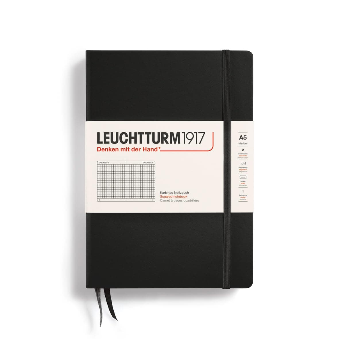 LEUCHTTURM1917 Notebook Medium (A5), Hardcover, 251 numbered pages Black, Squared