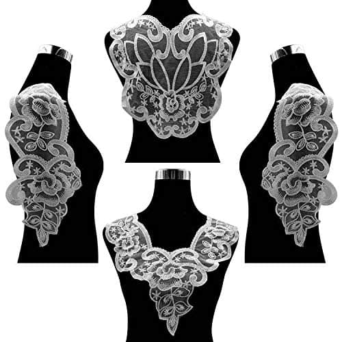 1 Set / 4 Pcs Embroidered Mesh Bottom Applique Collar Embroidered Chest Applique, Front/Rear Collar, Sleeve Lace Applique(Color 4)