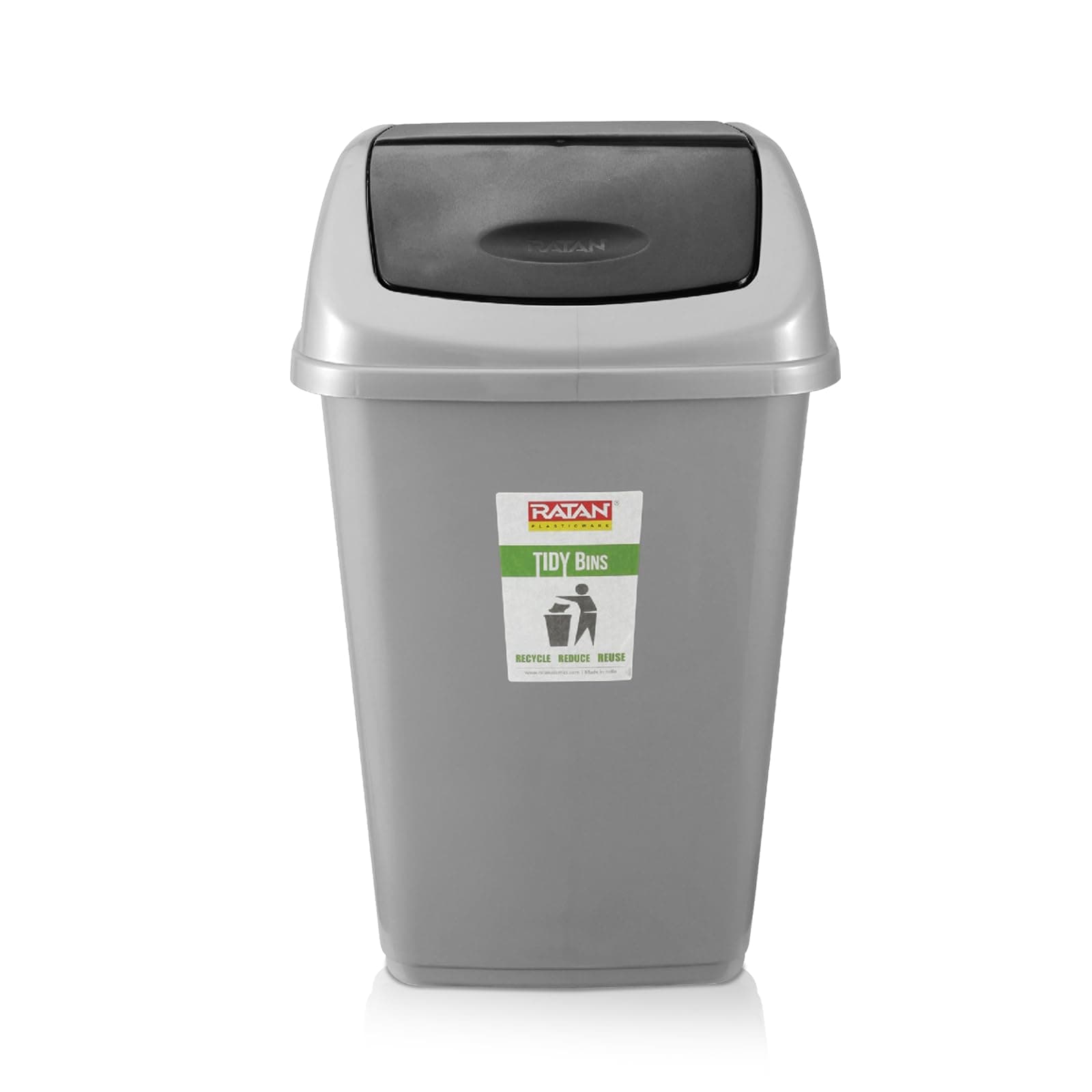 RATAN PLASTICWARE Tidy Bin with Swing Lid 15 Litres Plastic Dustbin, Trash Bin, Garbage Waste Bin For Home, Bathroom, Kitchen, Office, Bedroom Grey Color