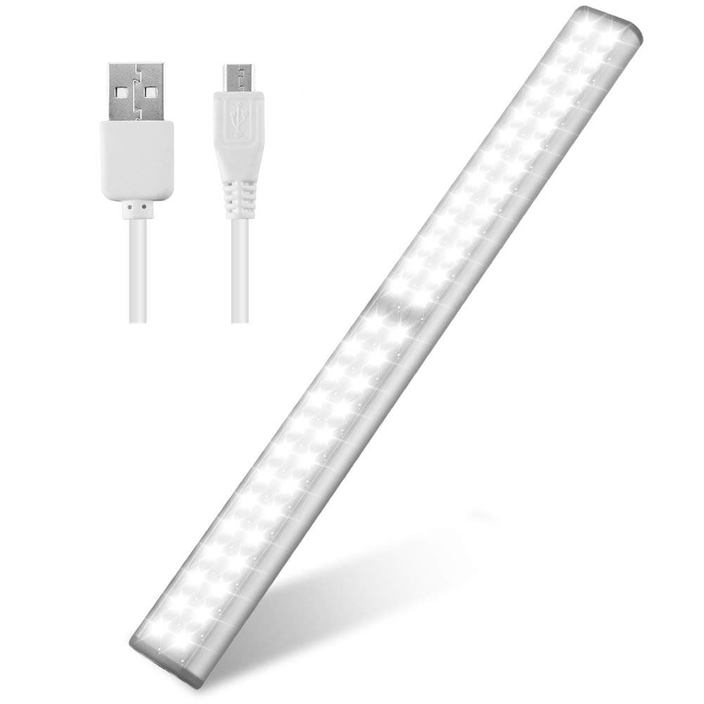 Led Closet Light, USB Rechargeable 52-LED Under-Cabinet Lighting, Motion Sensor Activated Night Light with Magnetic Strip for Closet, Cabinet, Wardrobe (White 1pack)