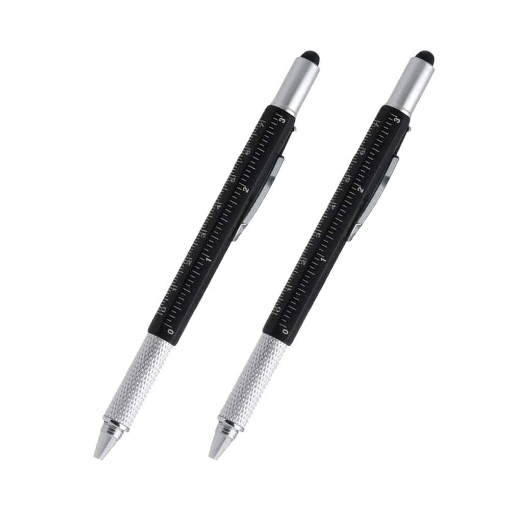 Stylus Pen, 7-in-1 Multi-Tool Pen [Touchscreen Stylus, Ballpoint Pen, Ruler, Level, Phillips Screwdriver and Flathead] (2 Pack Black)