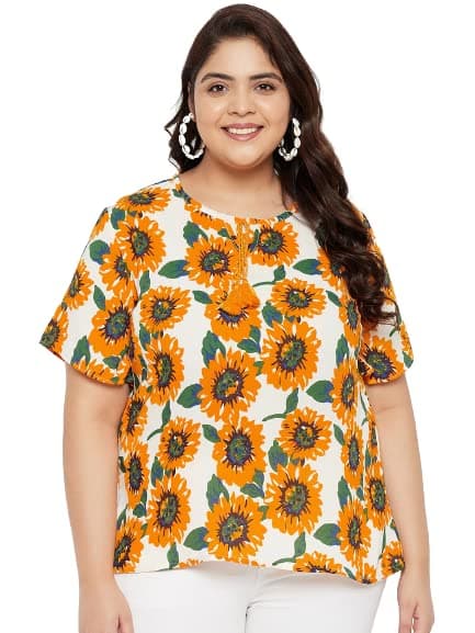 AustivoWomen's Half Sleeve Embroiderd Plus Size Top