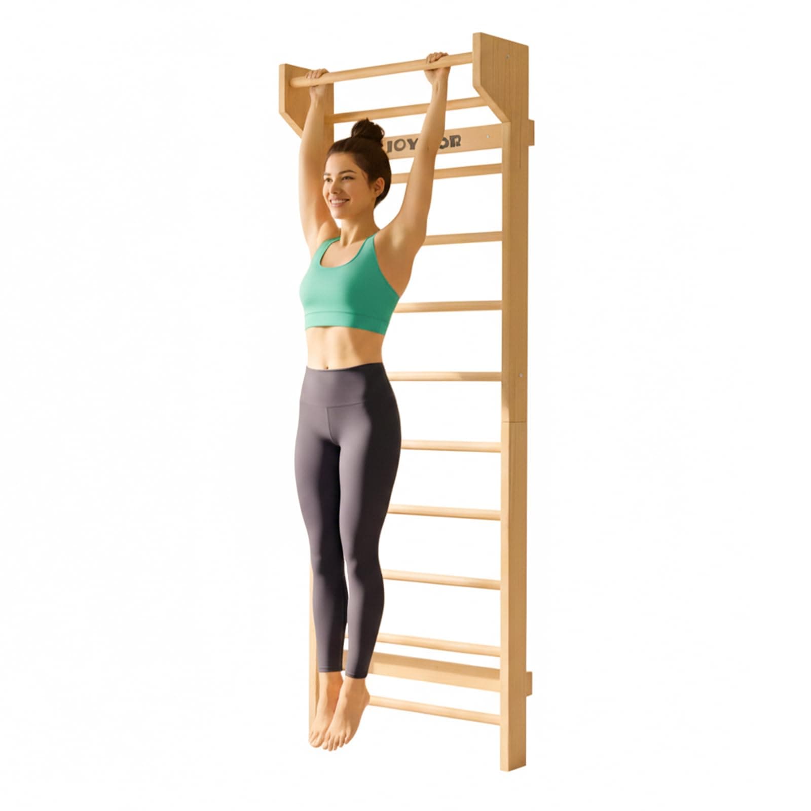 JOYMOR Gymnastics Swedish Ladder, Multiuse Exercise Ladder, Wall Mounted Pull Up Bar, Physical Therapy for Stretching and Various Exercises, Indoor Gym Workout Yoga (Wood Stall Bar)