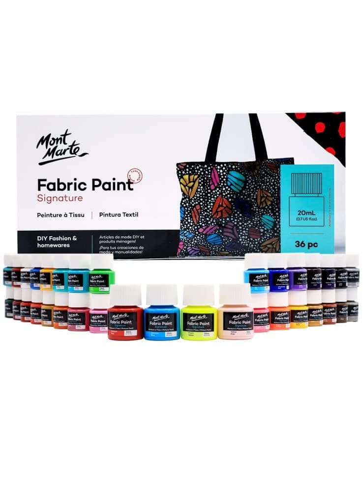 MONT MARTE Fabric Paint Set – 36 Pieces x 20ml – Permanent Textile Paints – Brilliant Colours for Clothing, Bags and All Fabrics