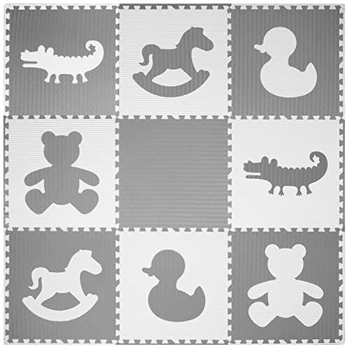 Extra Large Textured Jumbo Size 73" x 73" Puzzle Play Mat EVA Foam Non-Toxic Waterproof Interlocking Tiles Exercise & Learn Modern Style - Grey/White