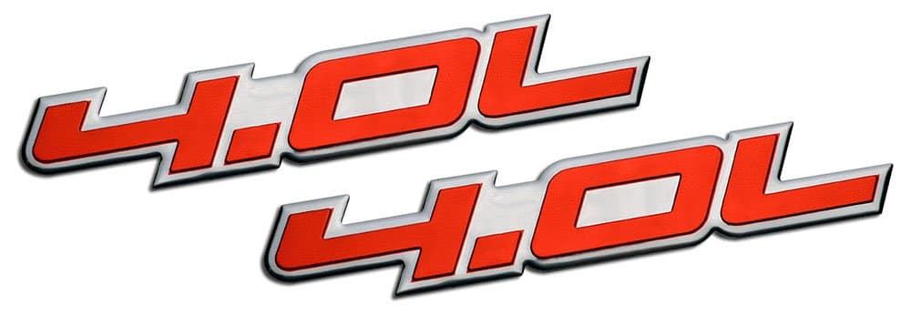 4.0L Liter Embossed RED on Highly Polished Silver Real Aluminum Auto Emblem Badge Nameplate Compatible with Chrysler Dodge Ford Jeep (Pack of 2)