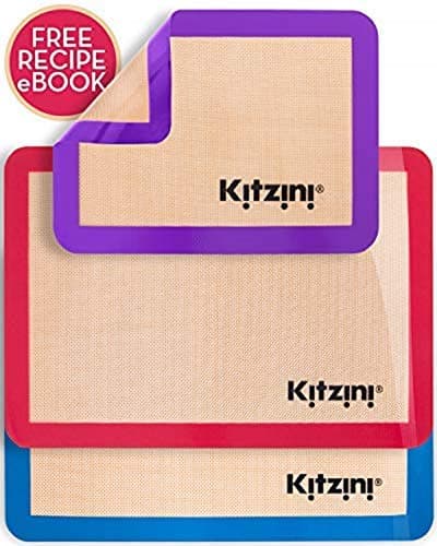 Kitzini Silicone Baking Mat Set. Non-Stick Silicone Mats for Baking. BPA Free Baking Sheets. Professional Grade Silicon Baking Sheet. INCL. 2 Half Sheets & 1 Quarter Silicone Baking Mats