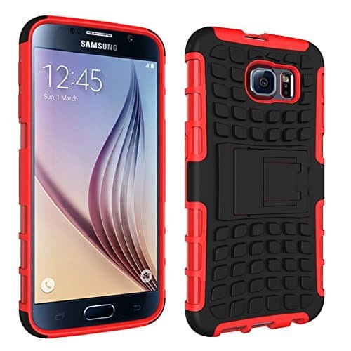 Galaxy S6 Case Armor w/ Kickstand, Case4fun [Armor X] Samsung Galaxy S6 Case [Red] [Shock Proof] Heavy Duty Dual Layer Slim Fit Cover