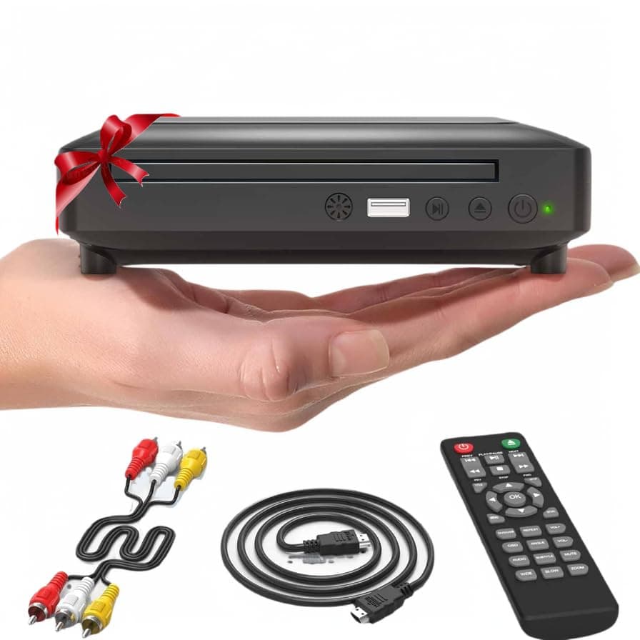 Ceihoit Mini DVD Player, All Region DVD CD/Disc Player for TV with HDMI/AV Output, HDMI/AV Cables Included, HD 1080P Supported Built-in PAL/NTSC System USB Input