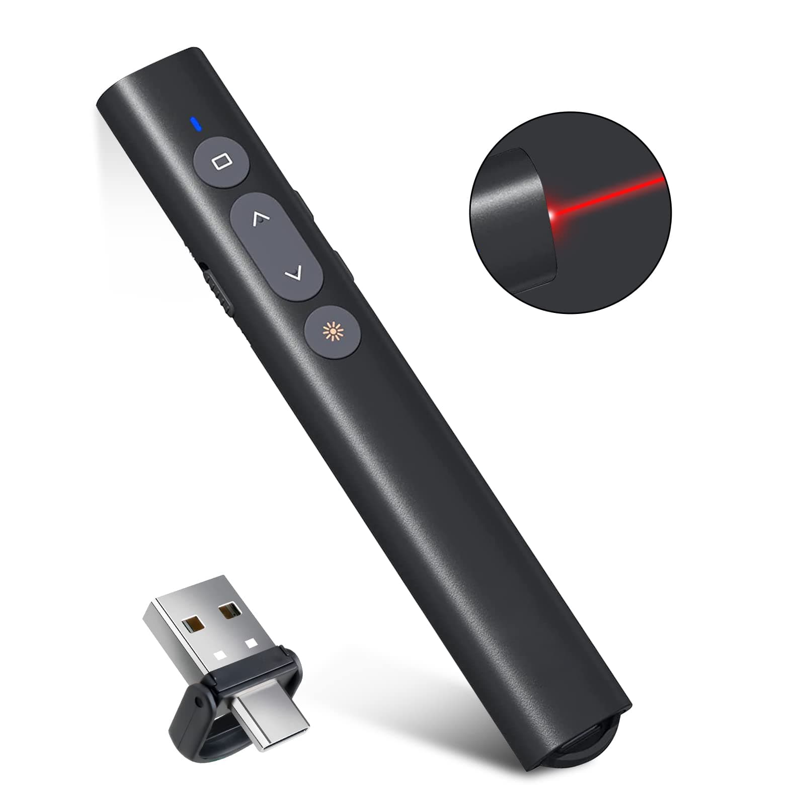USB-A/USB-C Presentation Clicker for PowerPoint Presentations Pointer, Wireless Presenter Remote, Google Slide Advancer Projector Smart Board Slideshow PPT Clicker for Mac/Laptop/Computer/Office