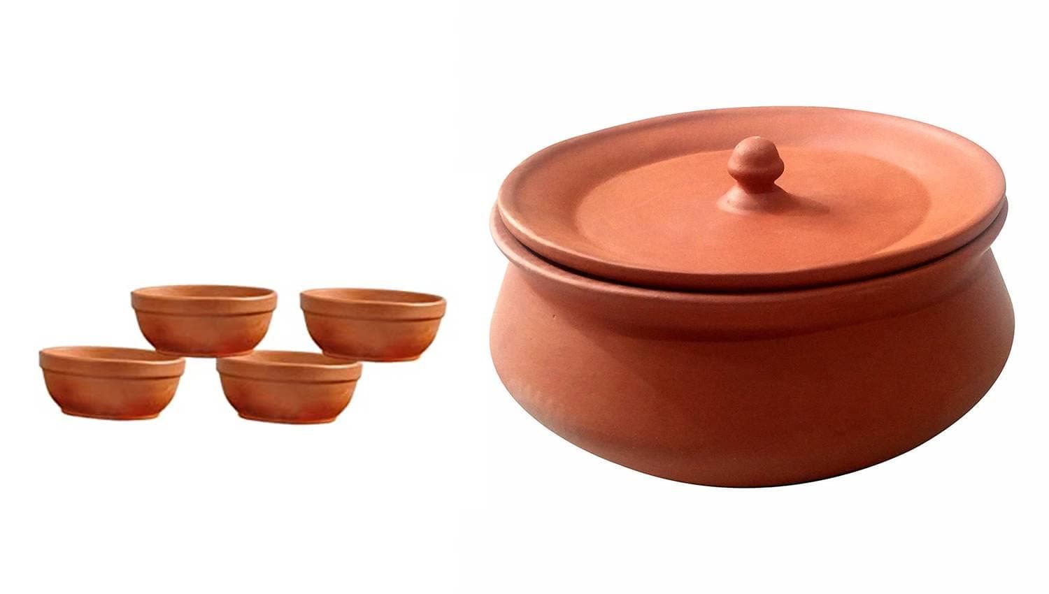 Clay Curd Pot Dahi Handi/Dal Handi/Mitti Handi with Clay Vegetables Bawl (Curd 800ml with 4 Bawl)
