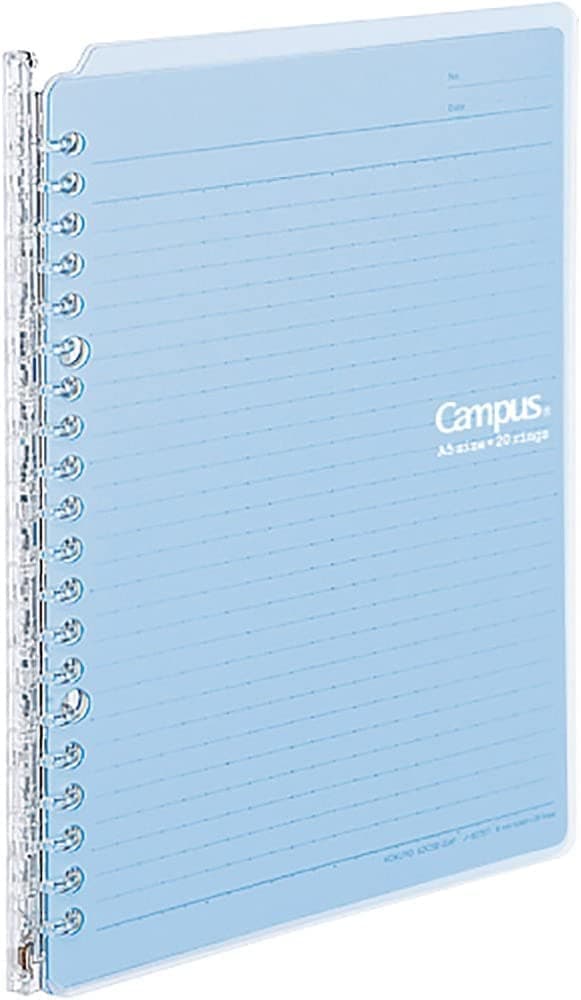 Campus Smart Ring Binder, A5 Light Blue Refillable Binder Notebook 20 Holes with 10 Extra Loose-Leaf Paper, Up to 25 Filler Papers for Work & Study, Japan Import (RU-SP130LB)