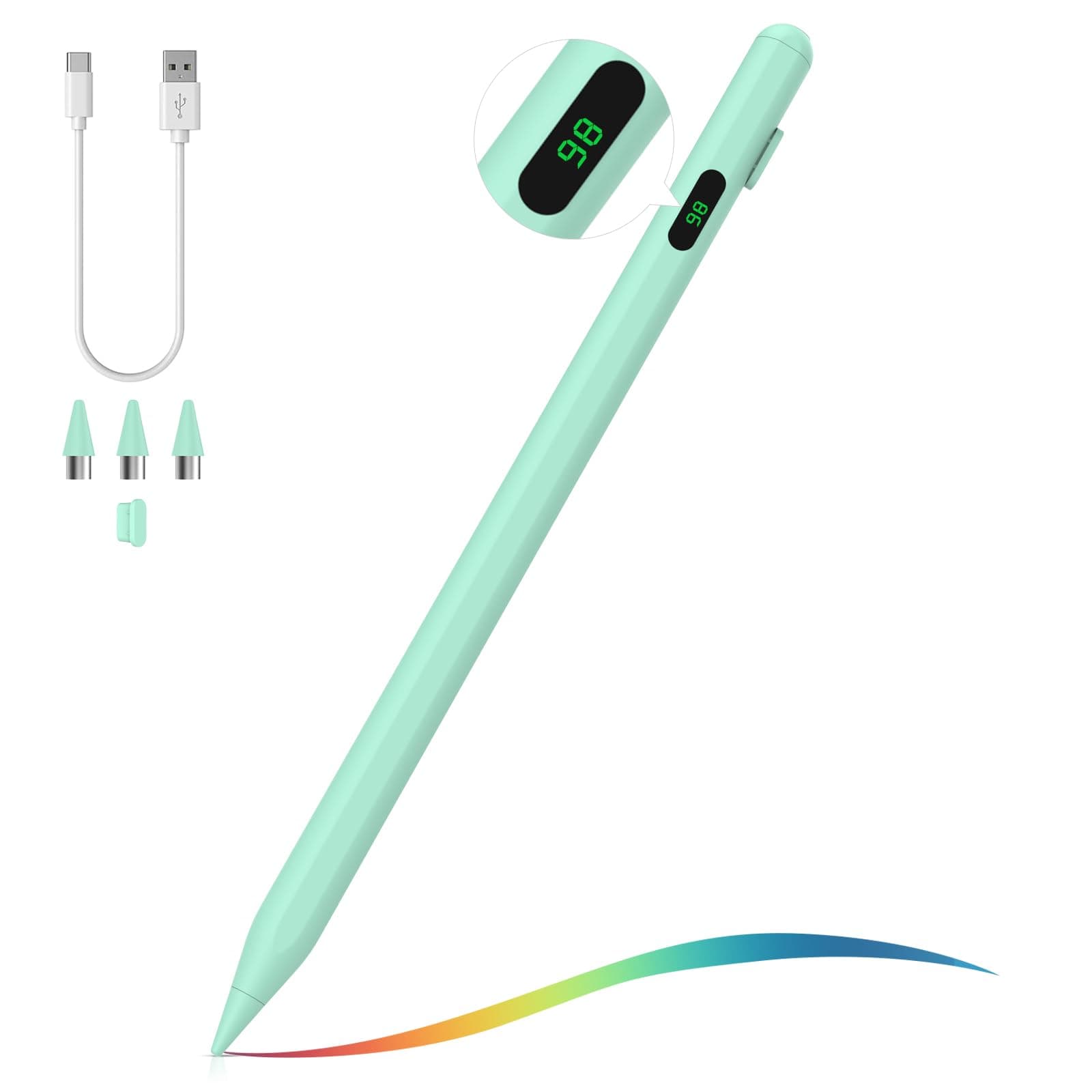 MoKo Stylus Pen for Touch Screen, Active Universal Stylus Pen Compatible with iPad/iPhone/Samsung/Tablet Devices and Other iOS/Android Smartphone, Tablet Pen with Power Display, Green