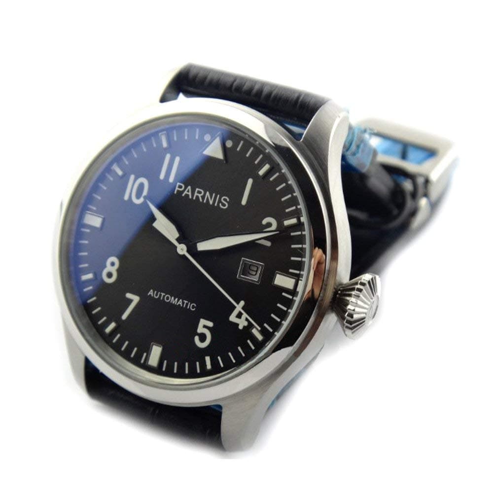 Whatswatch 47 mm PARNIS Big Pilot Automatic Self-Wind Movement Leather Strap Men Watches Mechanical Wristwatches PA-01174