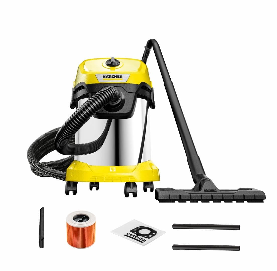 Kärcher WD 3 S V-17/4/20 – Solid Liquid Vacuum Cleaner, Powerful Vacuum Cleaner 200 AW, 100 W, with Bag, Blower Function, Yellow/Black