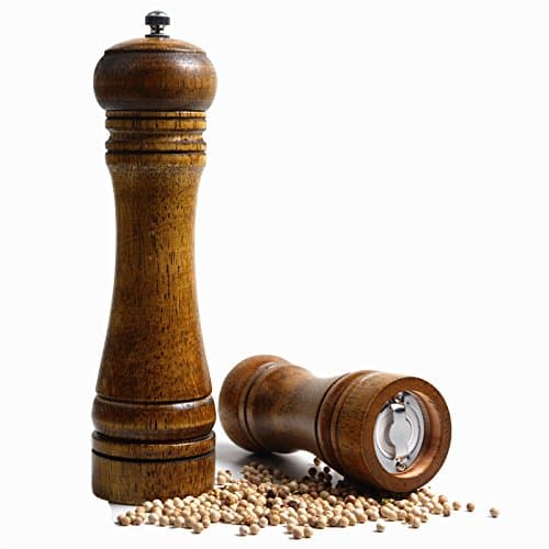 Duode Time Natural Oak Pepper And Salt Mill Grinder Tool Family holiday Dinner Easy To Use Triditional Retro (10.5 IN)